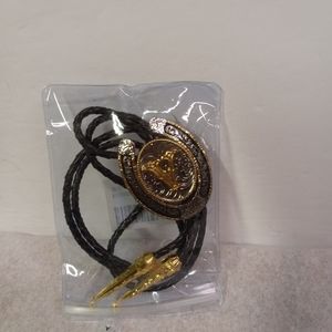 Wesrern Bolo Tie Fashion Jewelry Letter "V" GoldTone W/ Silvertone Trim